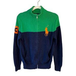 Polo by Ralph Lauren Vibrant Green & Navy Colorblock Preppy Sweater Size 14-16